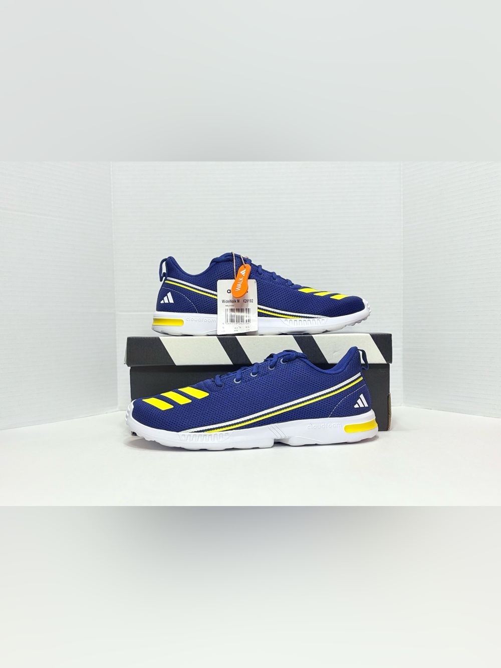 adidas CloudFoam Wide walk Men’s Navy Blue Sneakers with White & Yellow Accents